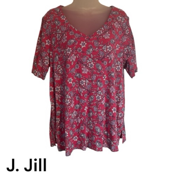 J. Jill Tops - J. Jill Pink/White Floral Tee Spring/Summer PIMA COTTON Top  XLARGE   #I